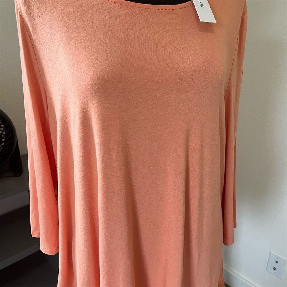 INTRO Women's XL Orange Boat Neck Blouse Lace Hem Long Sleeve Casual Top​​